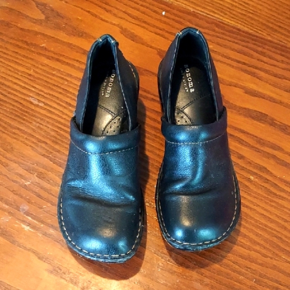 Sonoma Black Leather Slip-On Loafers 7 Medium